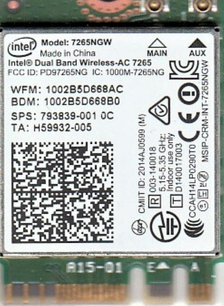 GETAC TF1-PCB INTEL 7265NGW WIRELESS-AC 7265 LAN & BT 4.2 M.2 PCIE CARD - NEW