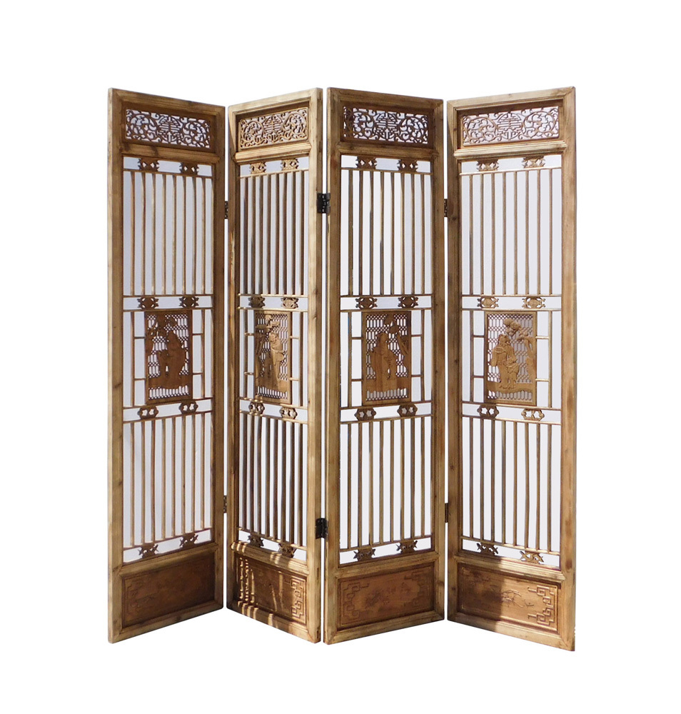 Chinese People Carving Window Pattern Wood Panel Floor Screen cs1523