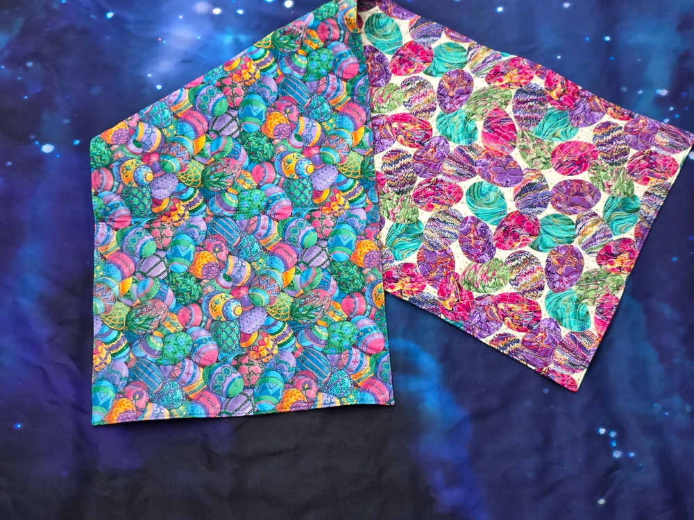 Handmade Quilted Table Runner Jewel tone easter eggs colorful reversible