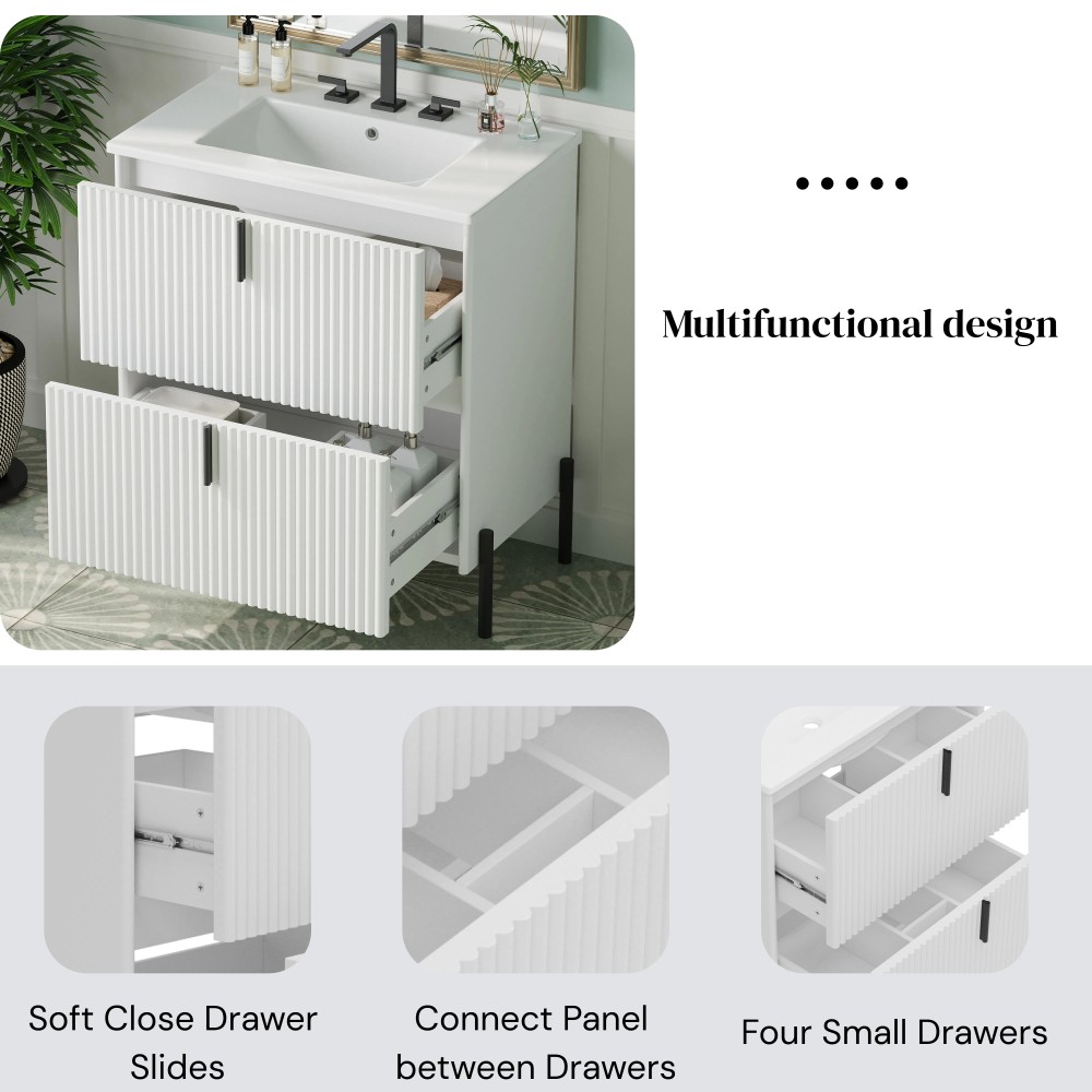 Bathroom Vanity W Ceramic Sink Equipped W Vertical Pulls Full Extension Drawers