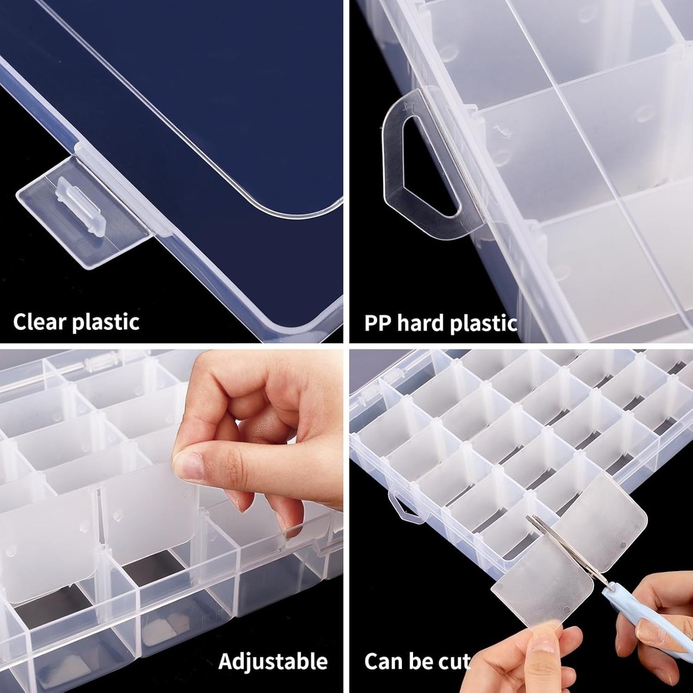 OUTUXED 36 Grids Clear Plastic Organizer Box with Adjustable 1PCS, 1 Pack