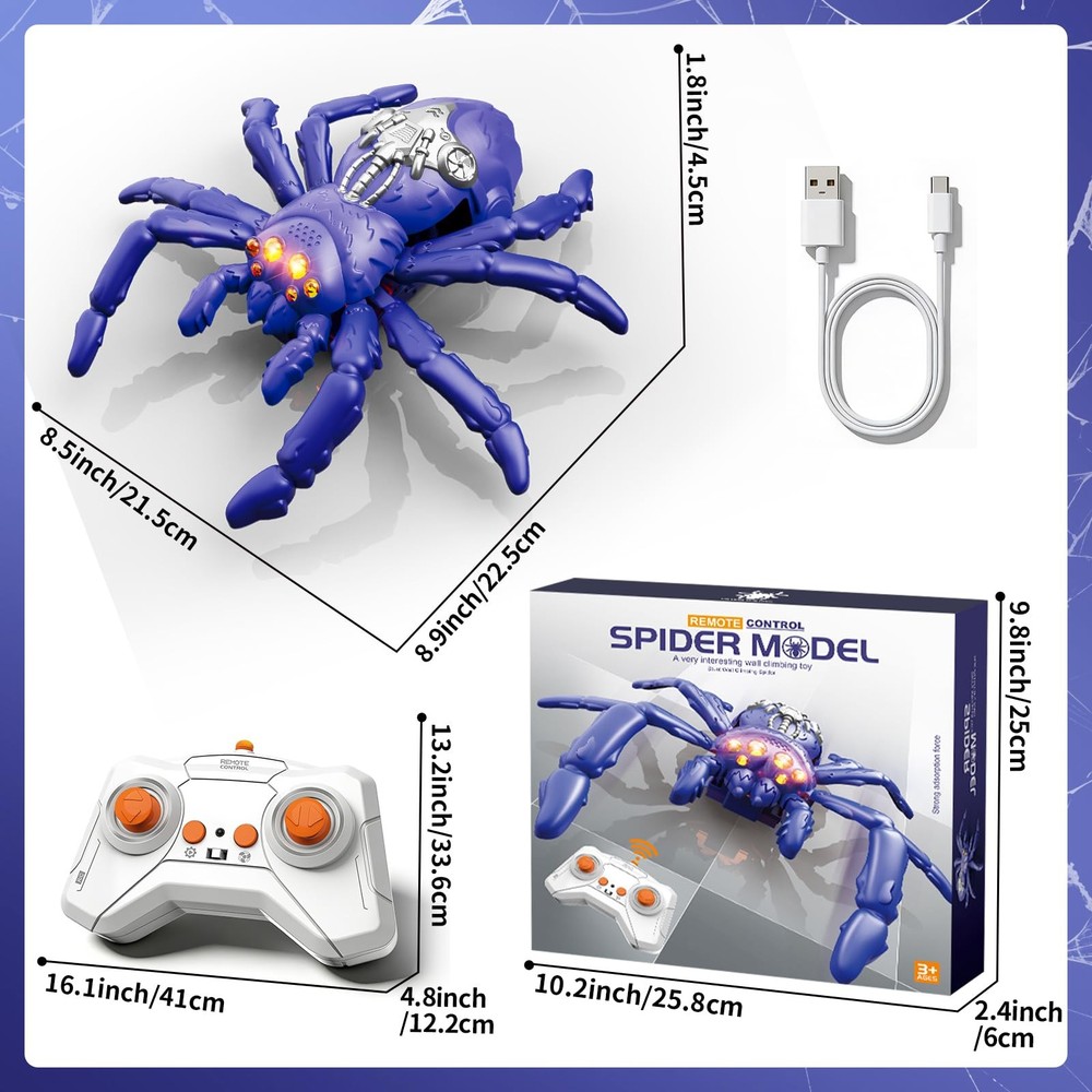 Cooldele Wall Crawling Spider, Rechargeable Remote Control Robot Toy for Blue
