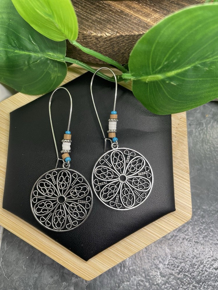 2.5” Silver-tone Retro Boho  Dangle Earring Set  New Free Ship B4558