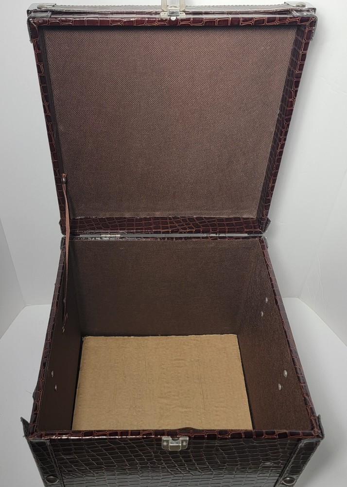 Mock Croc Brown 12x12 Square Trunk Chrome Edged with Handles