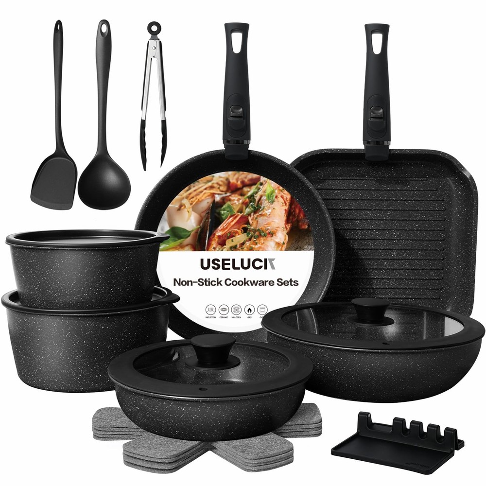 Pots and Pans Set Non Stick, Ceramic Cookware Sets 21 PCS, Granite Induction ...