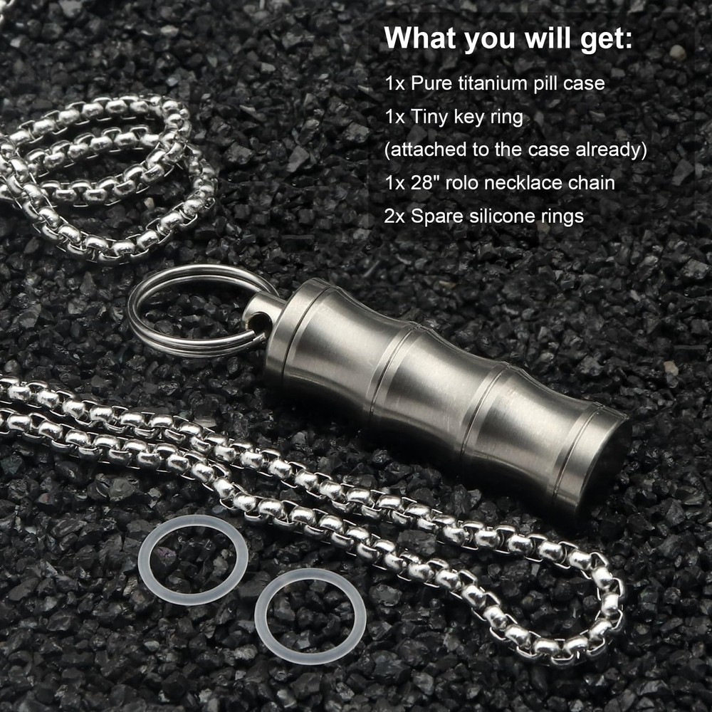 Titanium Small Pill Box Case Necklace Nitro Mini Tc01-ti-bamboo