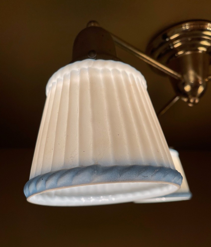 VERY LOW brass ceiling light with Blue Shades