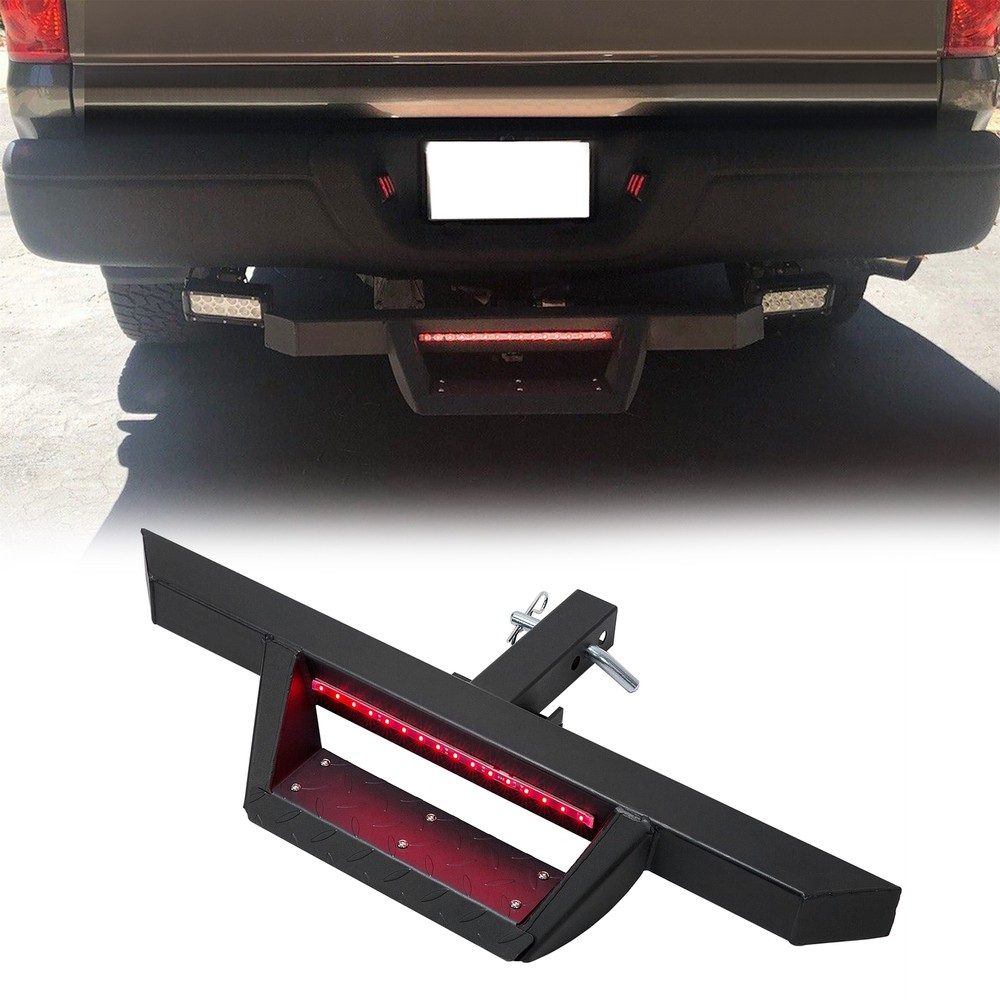 2'' Receiver Trailer Tow Hitch Step Bar W/ LED Brake Light Tailgate Bumper Guard