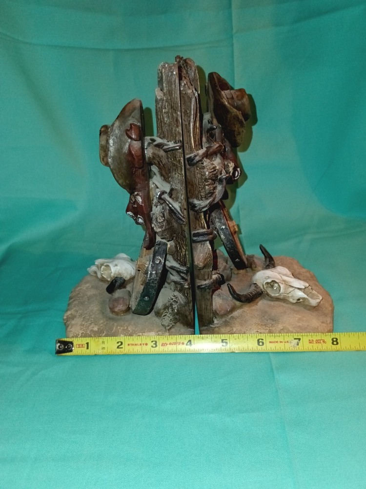 Western Bookends Wagon Wheel Hat Skull Cowboy