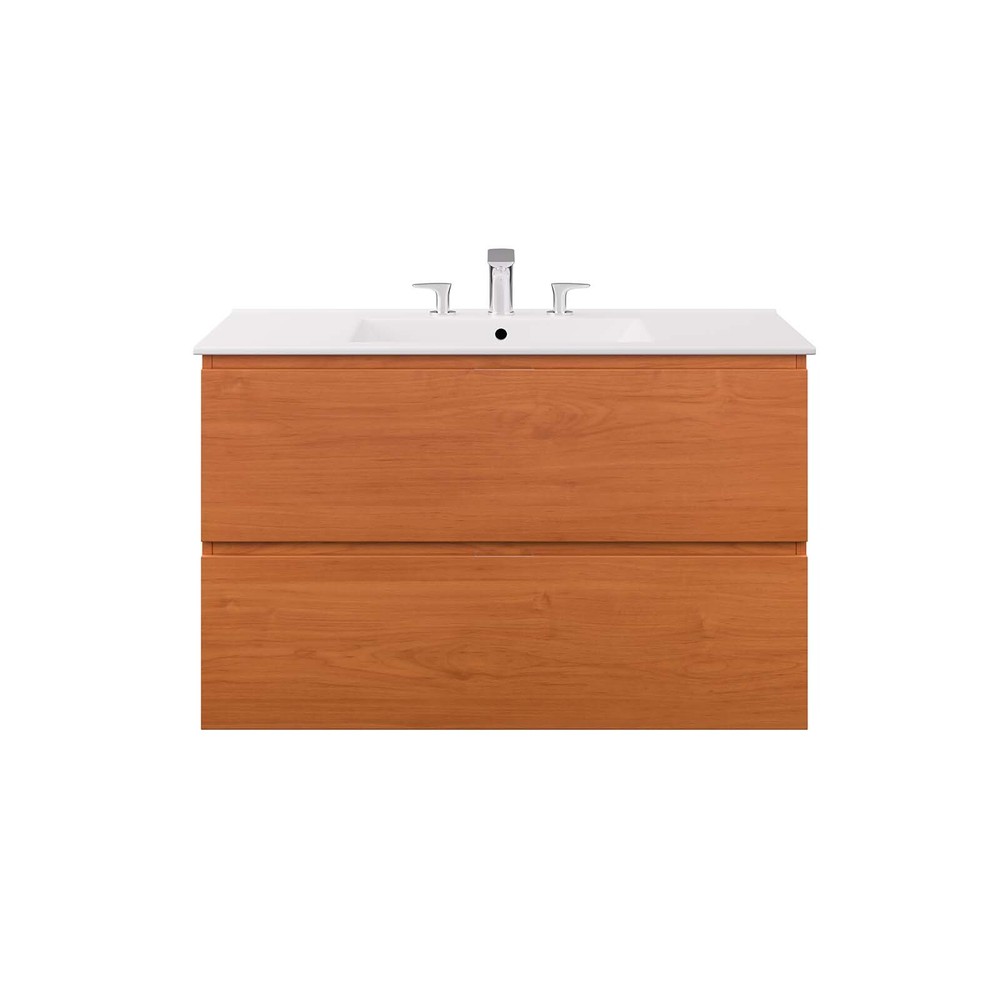 Modway Scenic 36" Wall-Mount Bathroom Vanity in Cherry WhiteCherry White