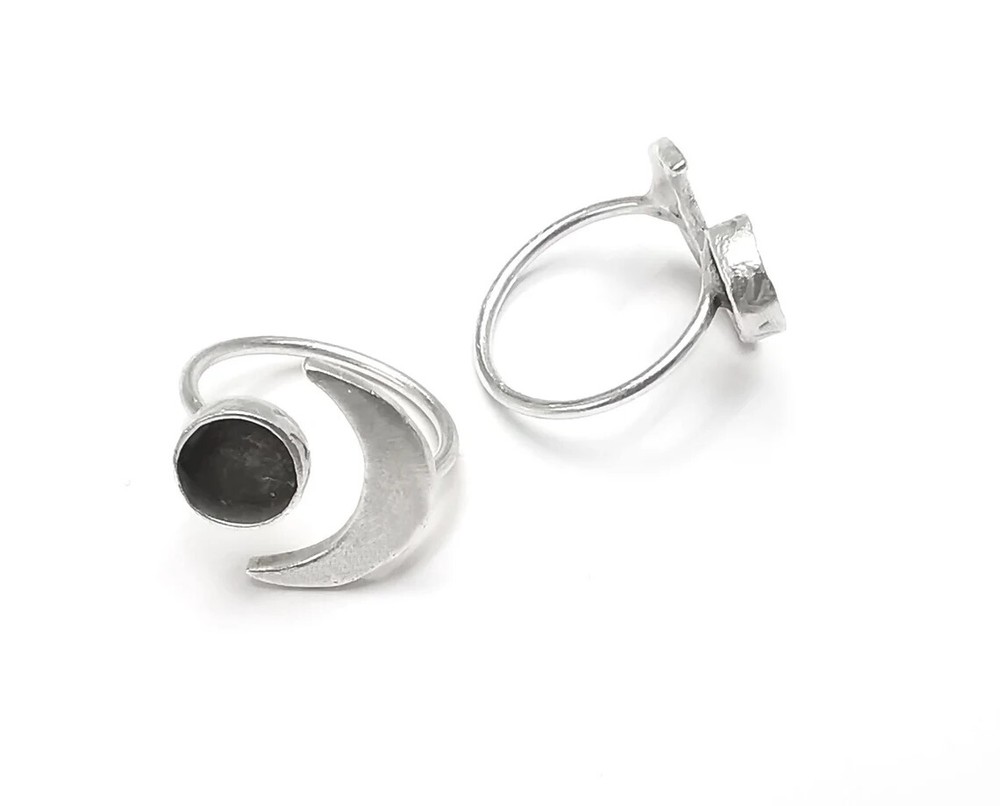 Crescent Moon Silver Ring Blank Base Bezel Settings Cabochon Mountings G27339