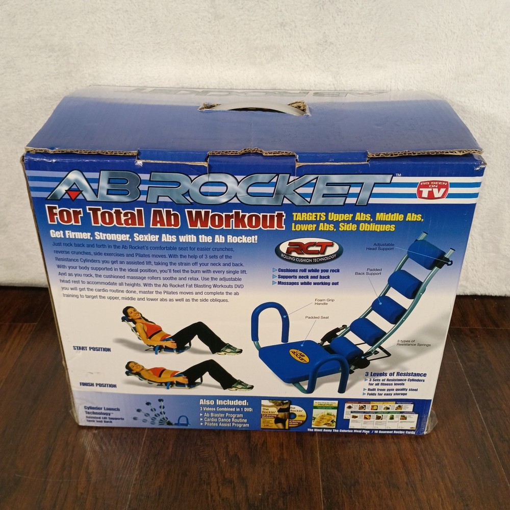 Blue Ab Rocket Abdominal Trainer Core Strength Workout Gym 3 Resistance Cylinder