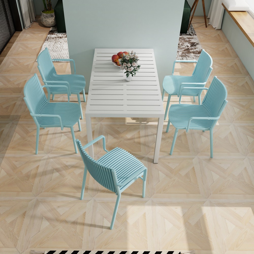 4-Pack All-Weather Polypropylene Chairs – Light Blue Stackable Lounge Chairs