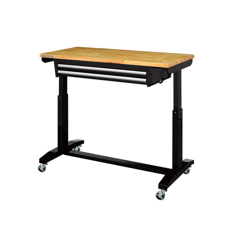 Worktable Tool Storage 46 in. W Black Adjustable Height 2-Drawers Home Desk