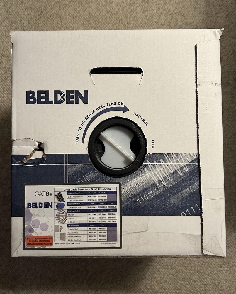 Belden Cat 6 Cable. BLUE. PLENUM. 1000’. Unshielded. Brand New