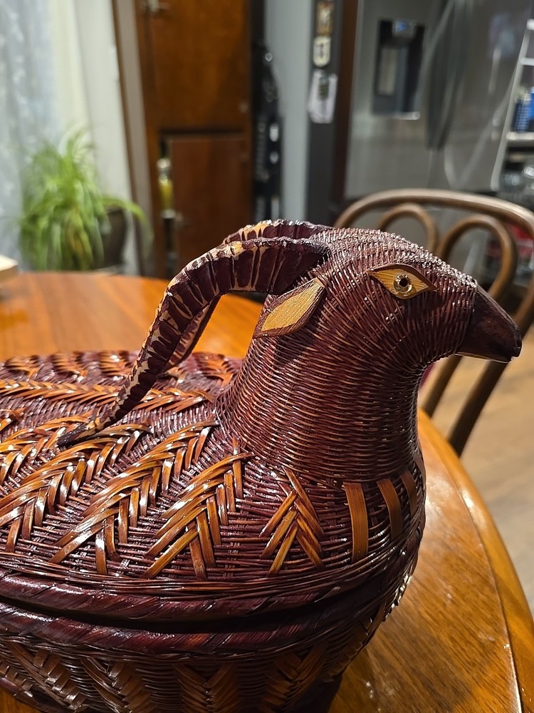 MCM Ram Shaped Wicker Rattan Basket Box With Lid