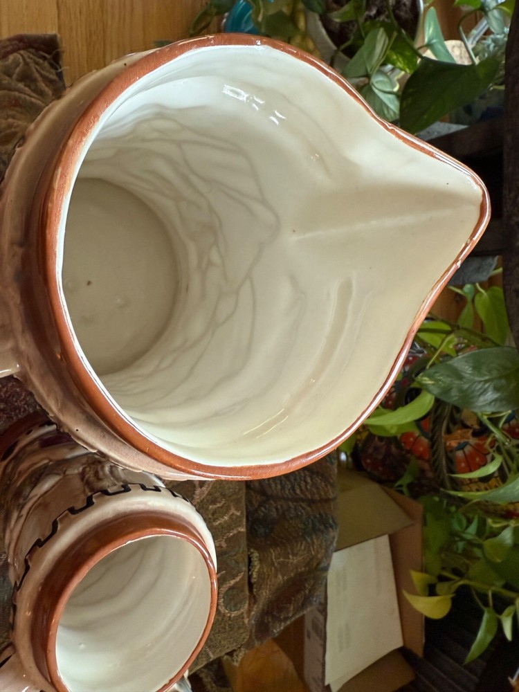 Vintage Mayan Sacrificial Nude Ceramic Pitcher & Mug Set