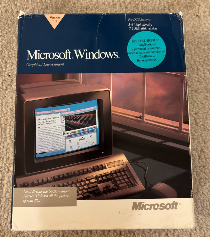 Microsoft Windows 3.0 - 1990 Original Big Box US Version 5.25" disks - READ