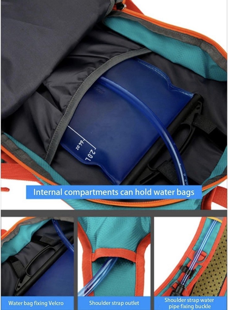 Hydration Backpack Hiking Cycling Adjustable Straps Green Orange