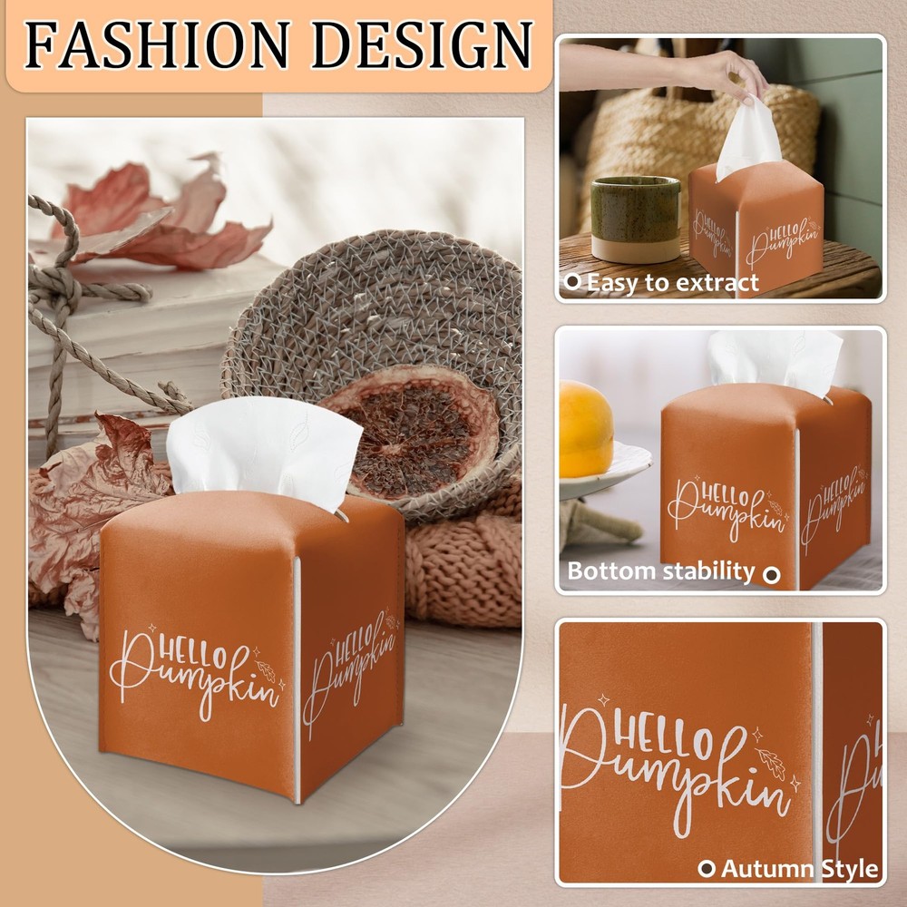 Fall Tissue Box Cover-Orange, Thanksgiving Holder, Hello Orange