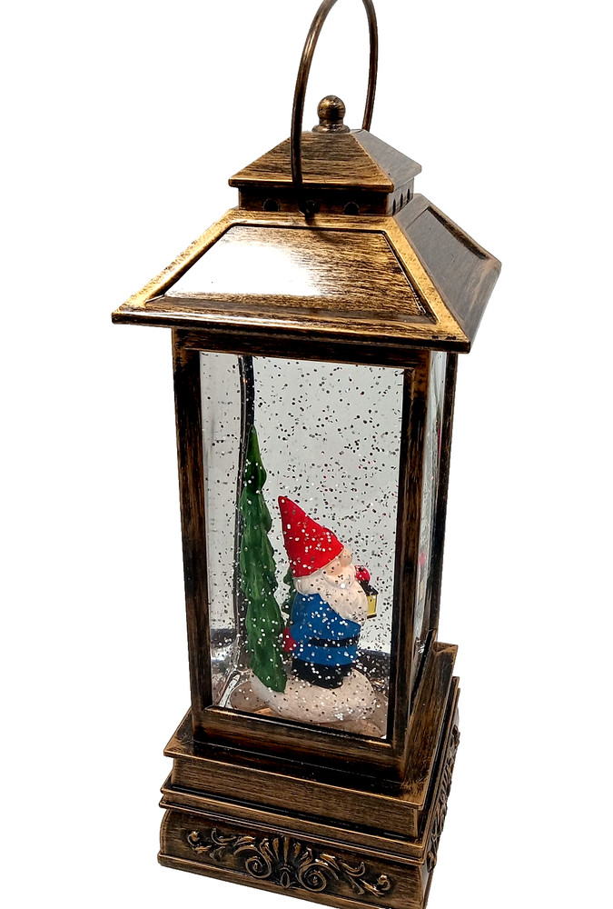 Lighted Christmas Gnome Lantern With Motion Glitter Water