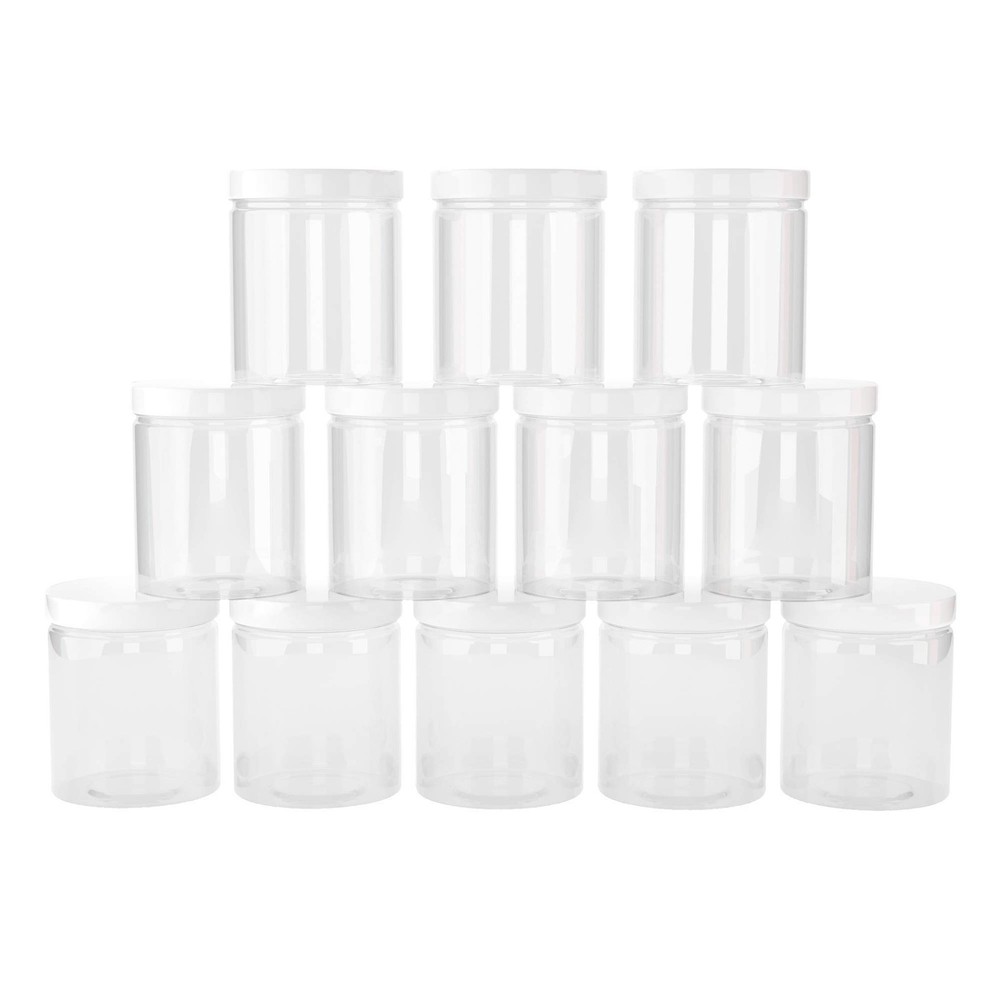 6 oz Plastic Jars with Lids (12 pack) - Clear 6 oz, 6 Oz 12 Pack (White)