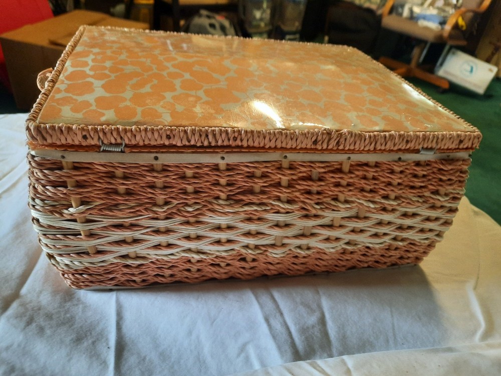 Woven Wicker Sewing Basket in Orange