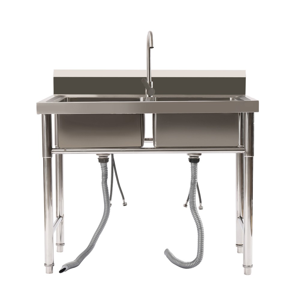 Commercial Restaurant Utility Kitchen Sink Double Compartment Stainless Steel