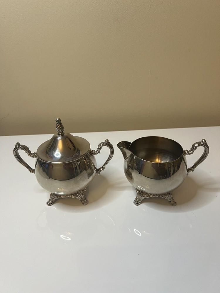 Cream And Sugar Set Footed Vintage Silver Victorian
