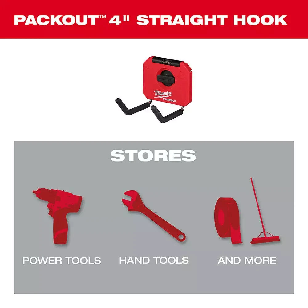 5 PACK Milwaukee 48-22-8334 4" PACKOUT Reinforced Straight Hook