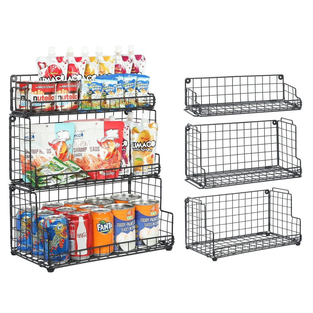 Stackable Wire Basket 3 Tier Countertop& Wall Mounted Metal Storage Basket fo...