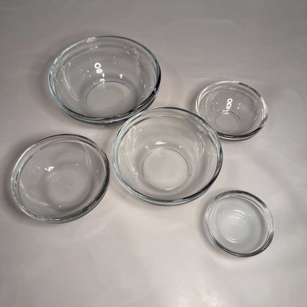Pyrex Clear Glass Nesting Mixing Prep Bowls Set of 5 Stackable Kitchenware