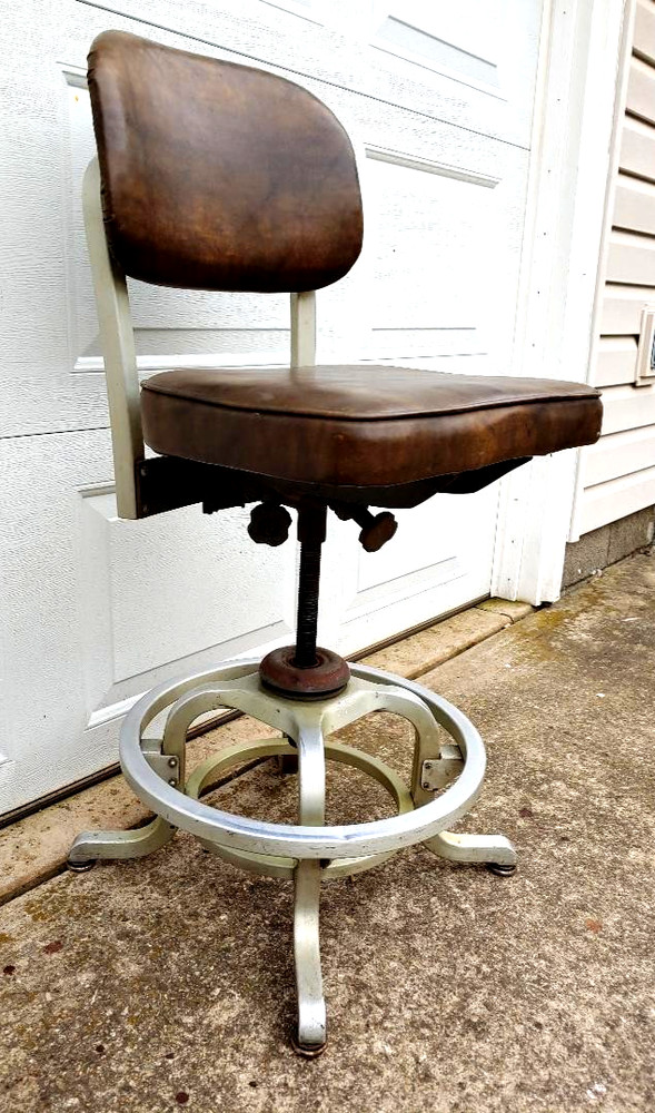 RARE TALL MACHINE AGE INDUSTRIAL ERA DRAFTING STOOL BY GOODFORM...