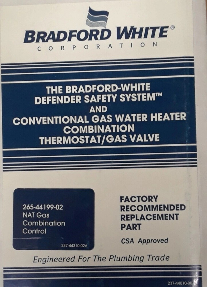 265-44199-02 222-44199-02A Bradford White Water Heater Gas Valve (NEW) N4