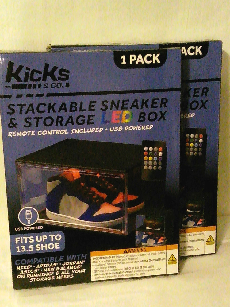 Two (2) Kicks & Co  Stackable Sneaker & Storage LED Display Box