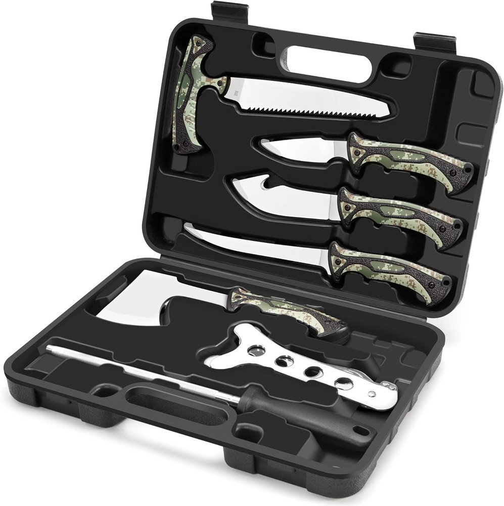 Jellas 7-Pc Hunting Field Processing Set with Axe, Bone Saw, & Sharpener