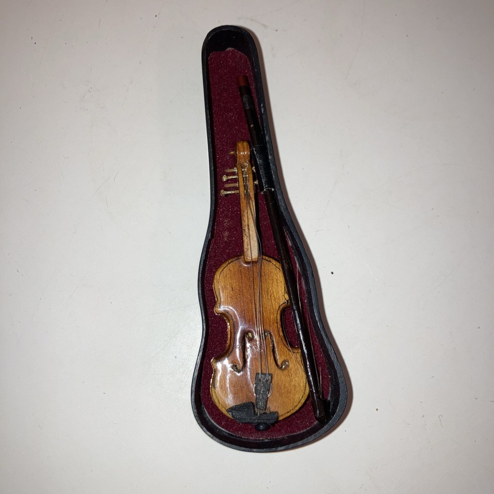 Miniature Vintage Violin With Bow And Case