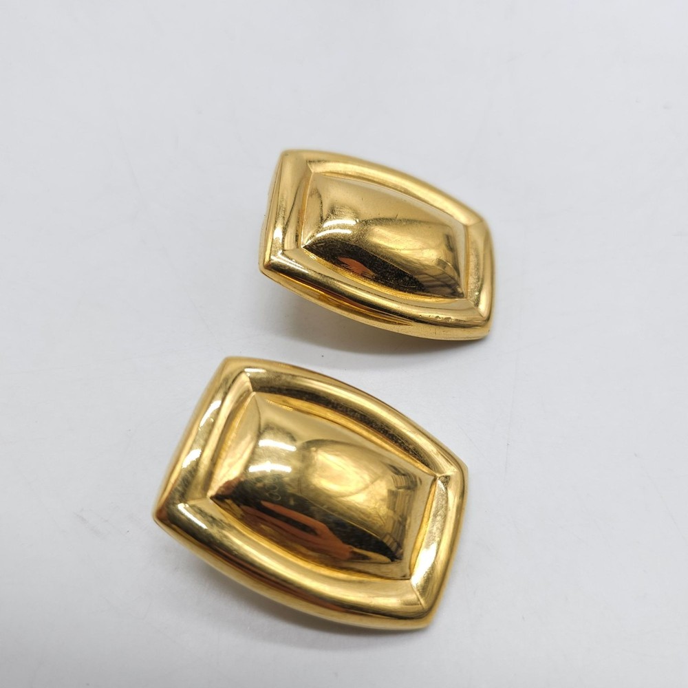 Vintage Monet Large Gold Tone Rectangular Clip On Earrings
