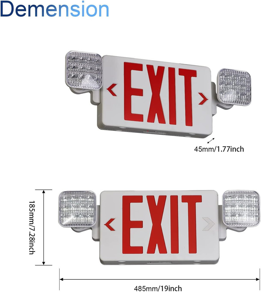 TANLUX Red Exit Sign with Emergency Lights, 1.0 Meter Plug in Exit Sign with Bat