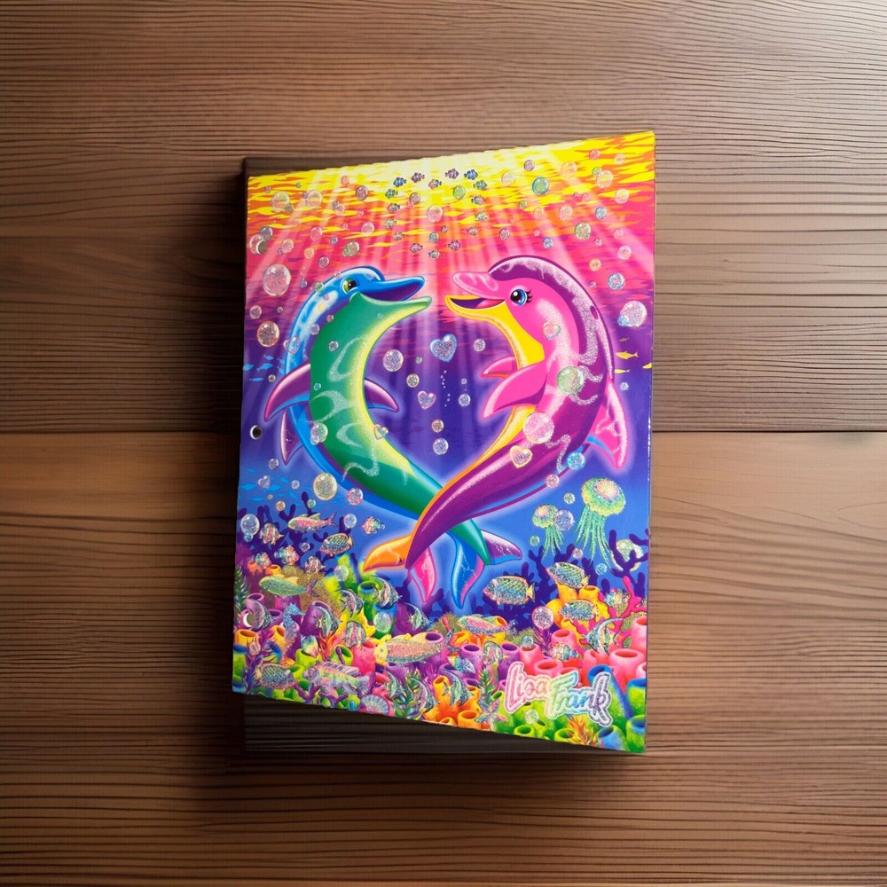 New Authentic Lisa Frank Glittery Portfolio Folder Dancing Dolphins Duo New