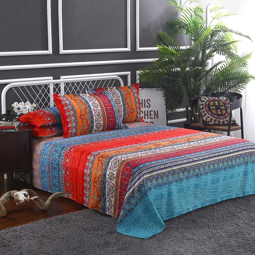 Boho Sheets Set Queen(4 PCS) Boho Colorful Tribal Striped Bed Sheets 14" Deep...