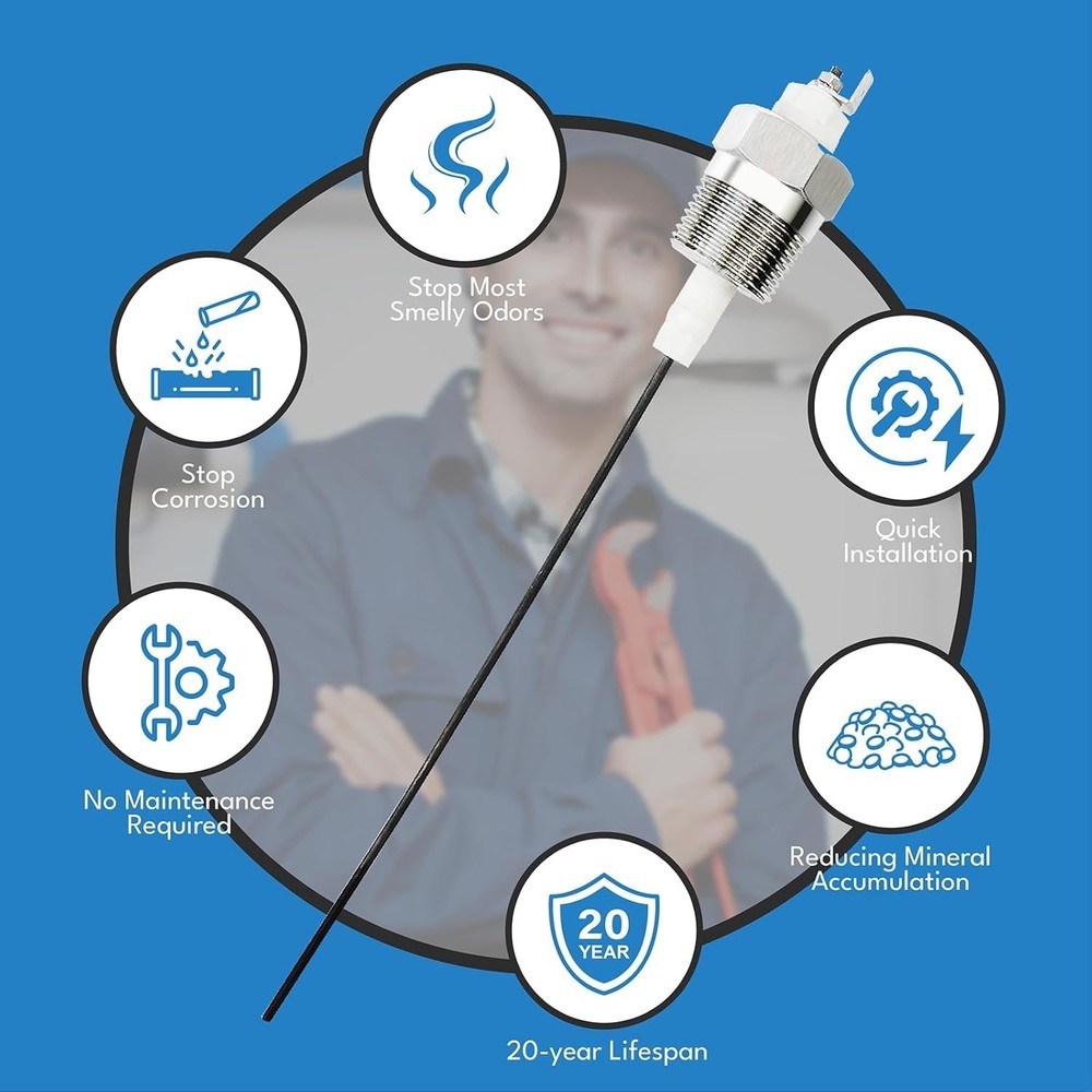 Powered Anode Rod for Water Heater Tank, Electric Anode Rod for Hot Water Hea...