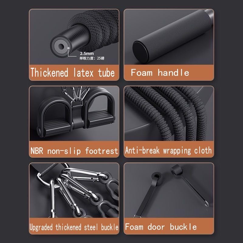 Multifunction Pedal Resistance Band with Handle，Sit Up Workout Black