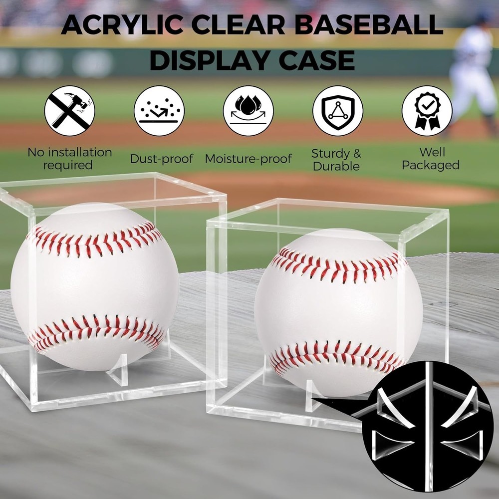 2 Pack Acrylic Baseball Display Case Memorabilia Ball Protector Cube Case