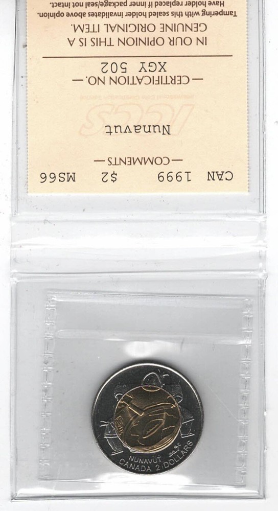 1999 Canada $2 Nunavut - ICCS MS66 - XGY 502
