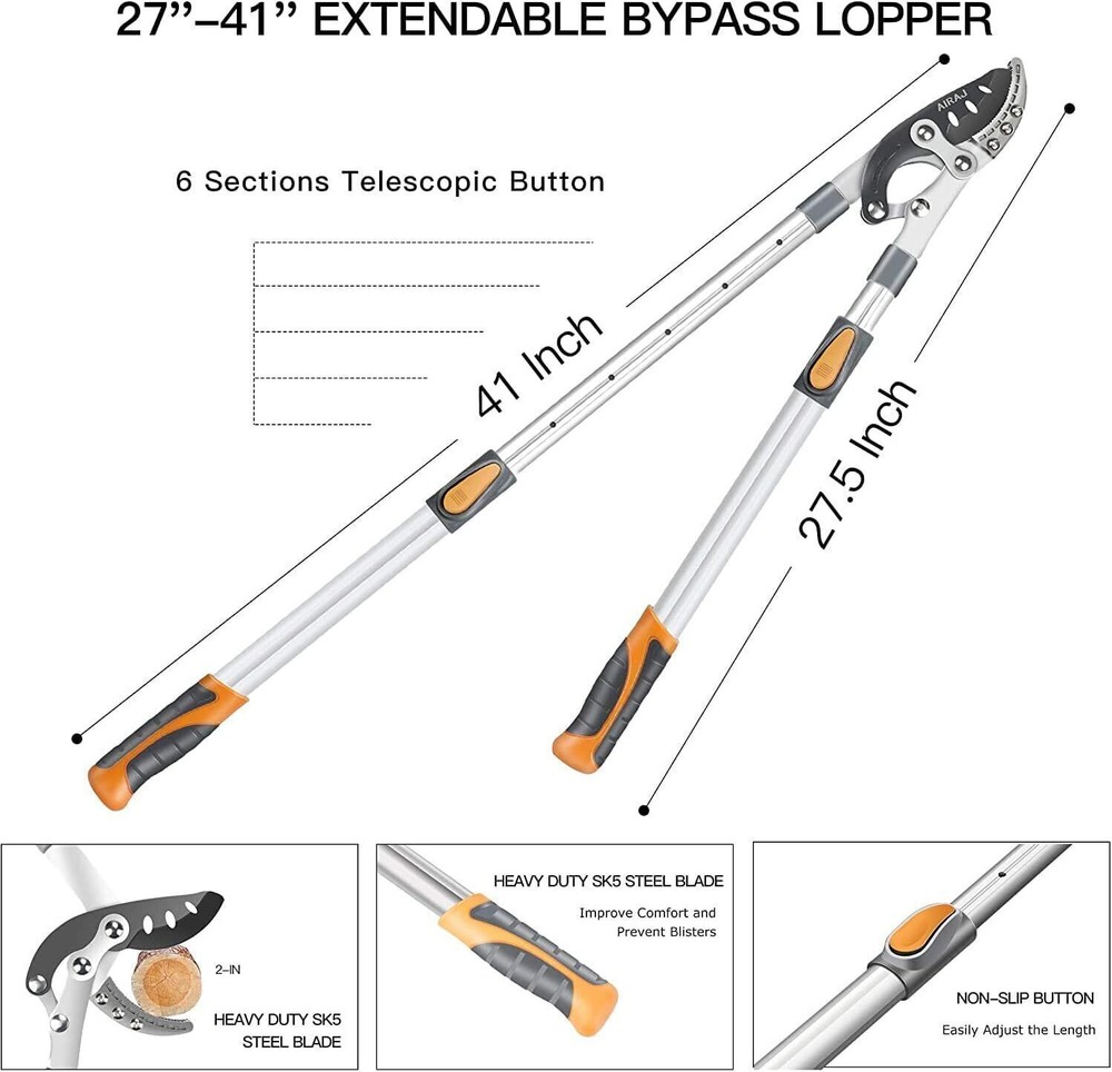 27-41'' Extendable Anvil Loppers Heavy Duty Tree Trimmer Chops Thick Branches