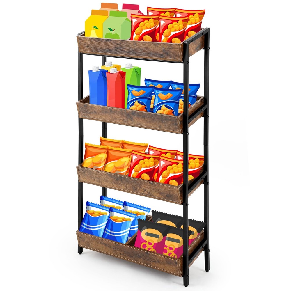 4 Tier Retail Display Shelf Concession Candy Chip Snack Rack, neutral