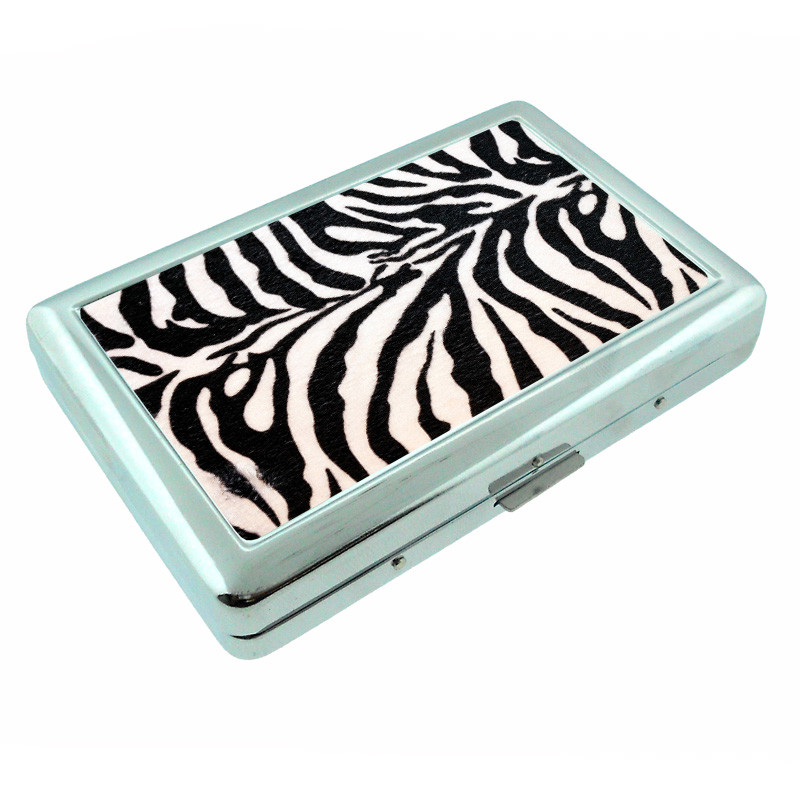 Animal Prints D1 Silver Metal Cigarette Case RFID Protection Wallet Zebra