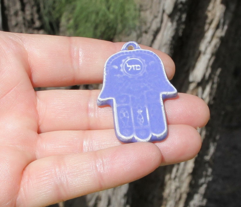HAMSA 30 pcs. - Clay Ceramic Blue Small Glazed Palm-Shaped Amulets