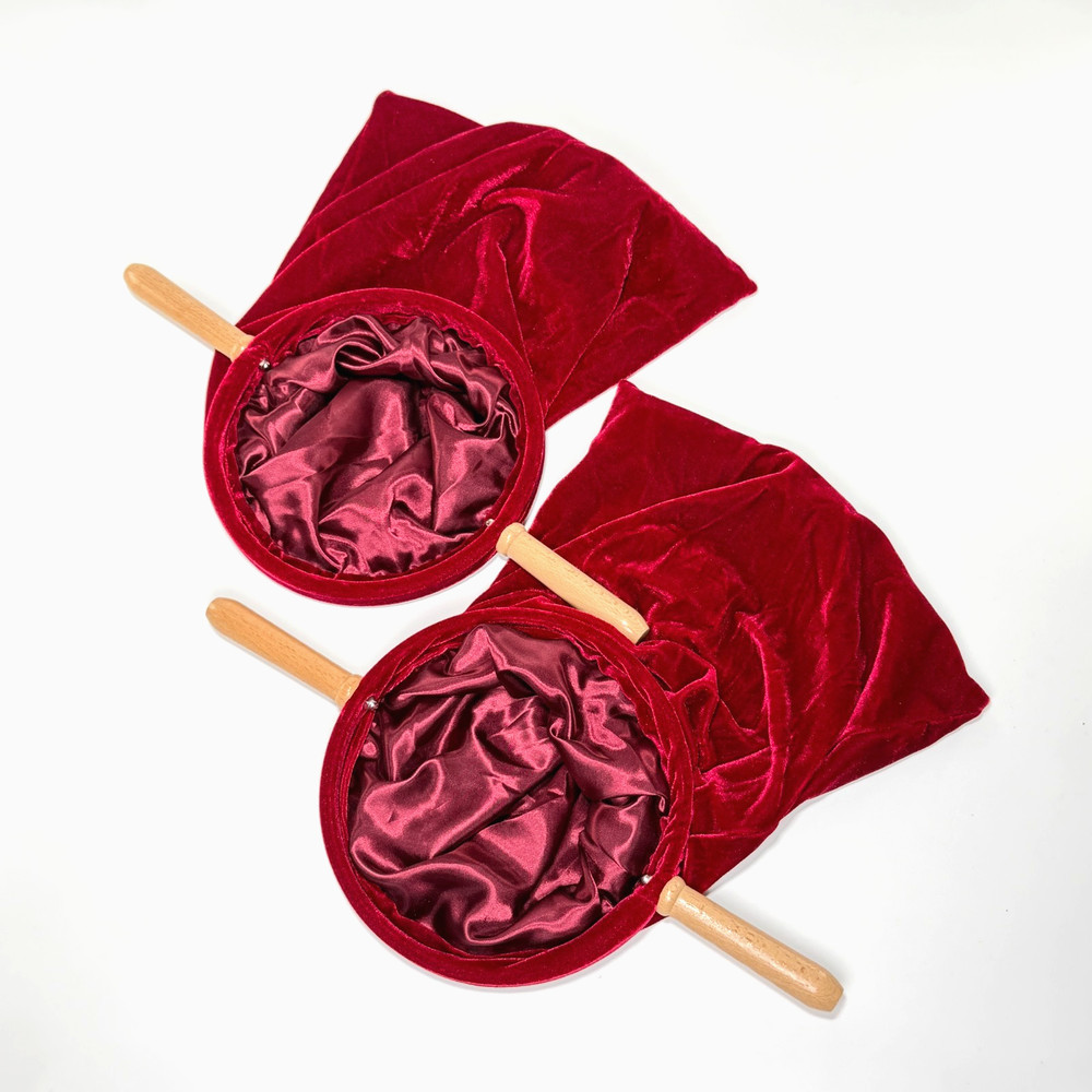 2 Red Velvet Church Offering Tithe Collection Bag w/Wood Handles